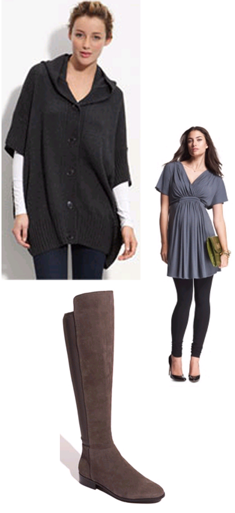 A Less Expensive Take on the Donna Karan Outfit Above - Poncho, Leggings, and Boots